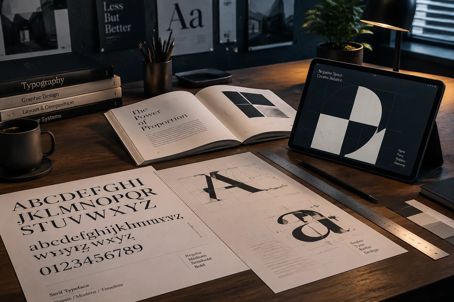 TypeMargin Notes editorial research workstation with typography specimens and grid studies